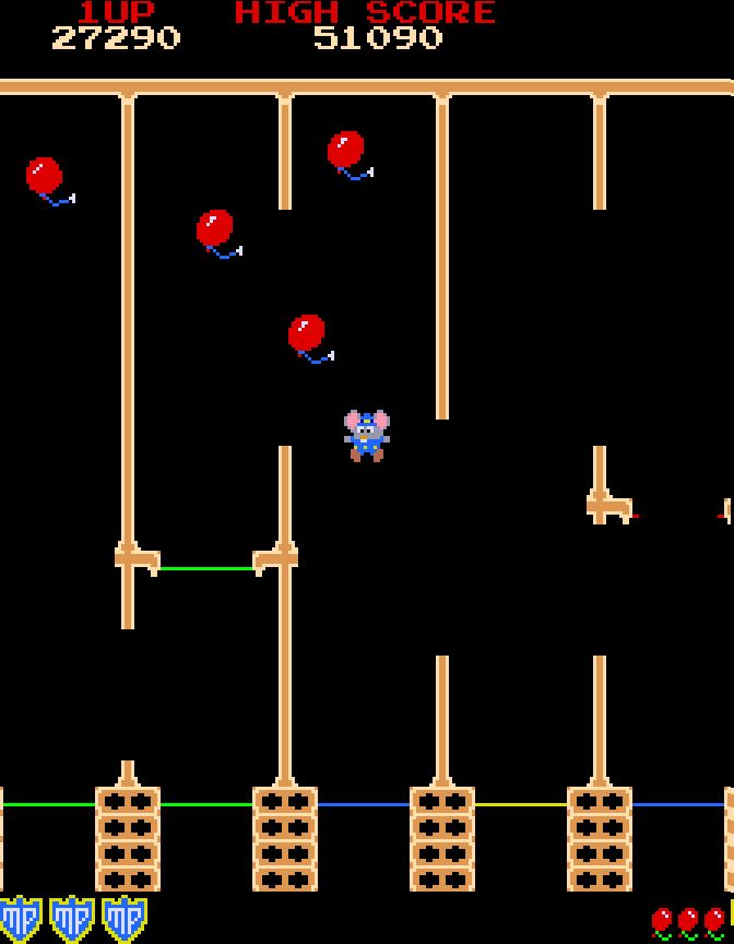 Screenshot of the first bonus stage of Mappy (1983, Namco)