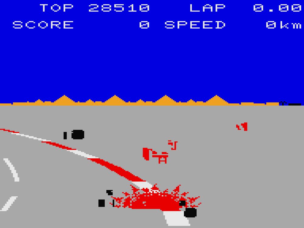 A screenshot of the Super Cassette Vision version of Pole Position II (1986, Namcot/Epoch)