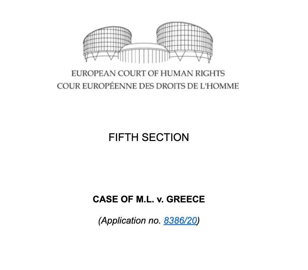 Image shows a screen shot of the ECtHR's ruling in M.L. v. Greece.