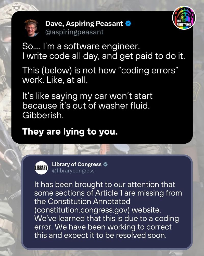 A response to the Library of Congress website's claim that a coding error was responsible for part of the Constitution missing.
Coder says they are lying. 