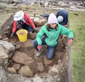 Lucille Rodrigues excavating at the Ness of Brodgar 