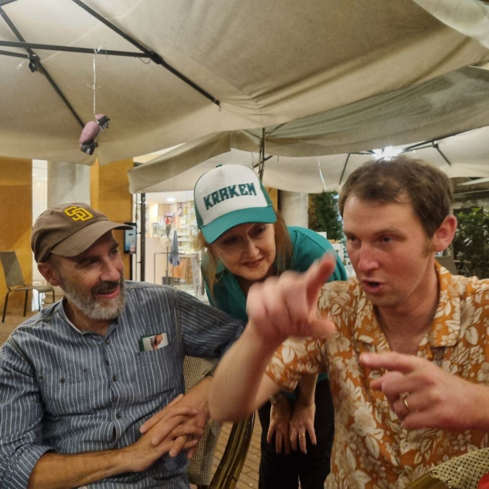 Three archaeologists talking nonsense over dinner after the MESO25 conference in Ferrara 