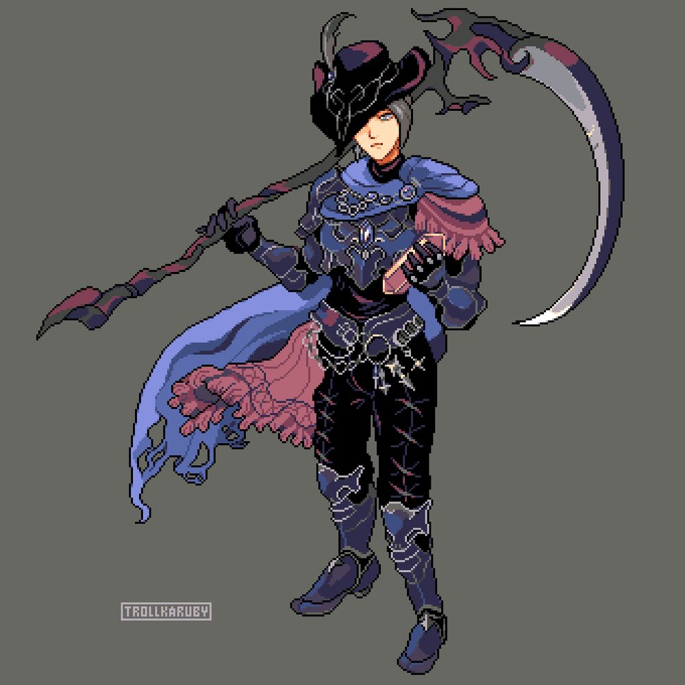 Pixel art styled artwork of Zero, a character from critically acclaimed MMORPG Final Fantasy XIV.