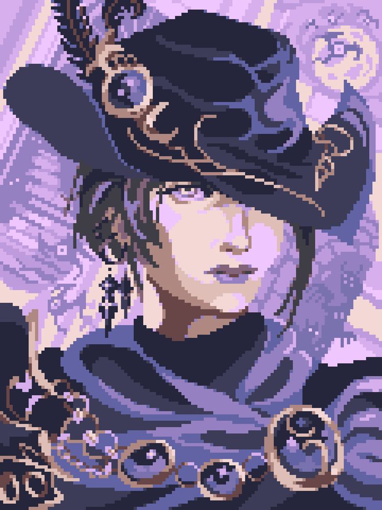 A pixelart portrait of Zero, a lovely goth lady from the critically acclaimed MMORPG Final Fantasy XIV