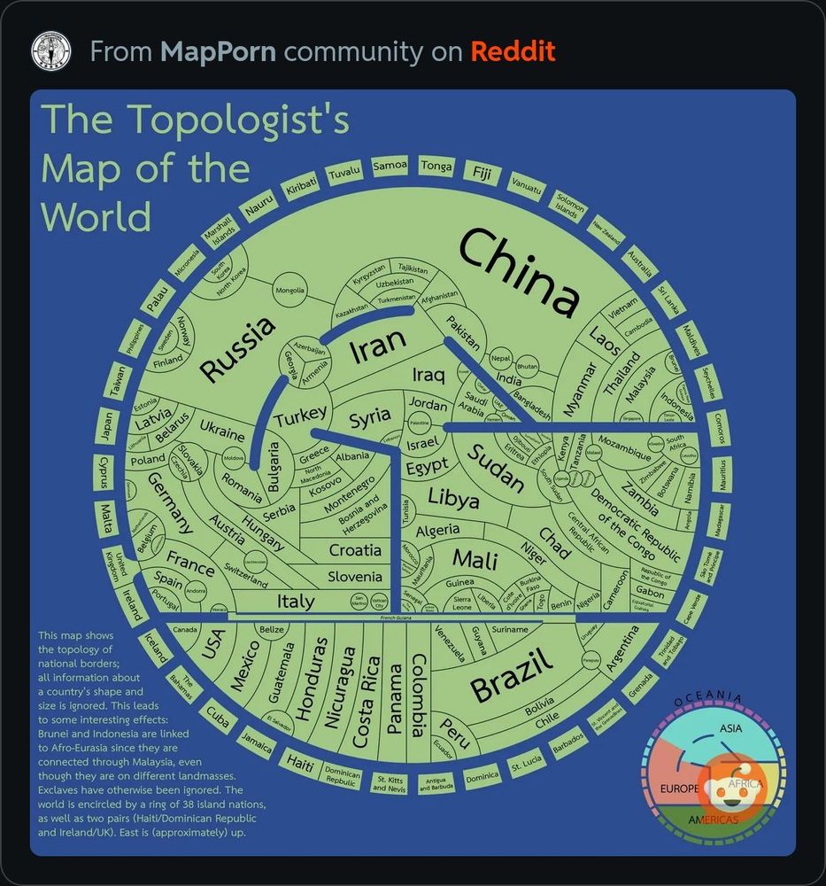 A map where only borders of countries are shown correctly while ignoring shape and size. This means that countries with many neighbours are shown to be rather big, irrespectinve there actual size