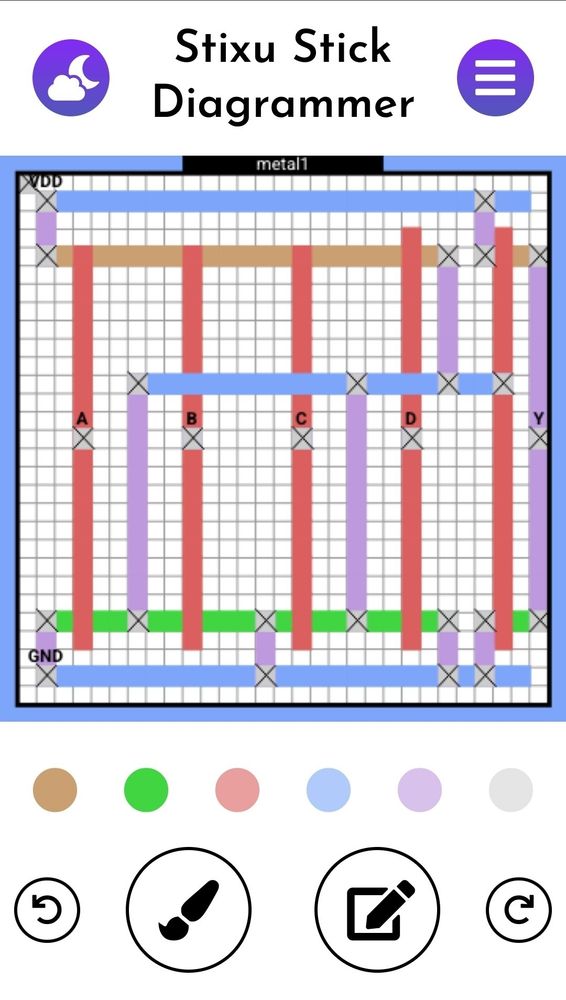The 4-input OR gate diagram shown with Magic VLSI's familiar color scheme 