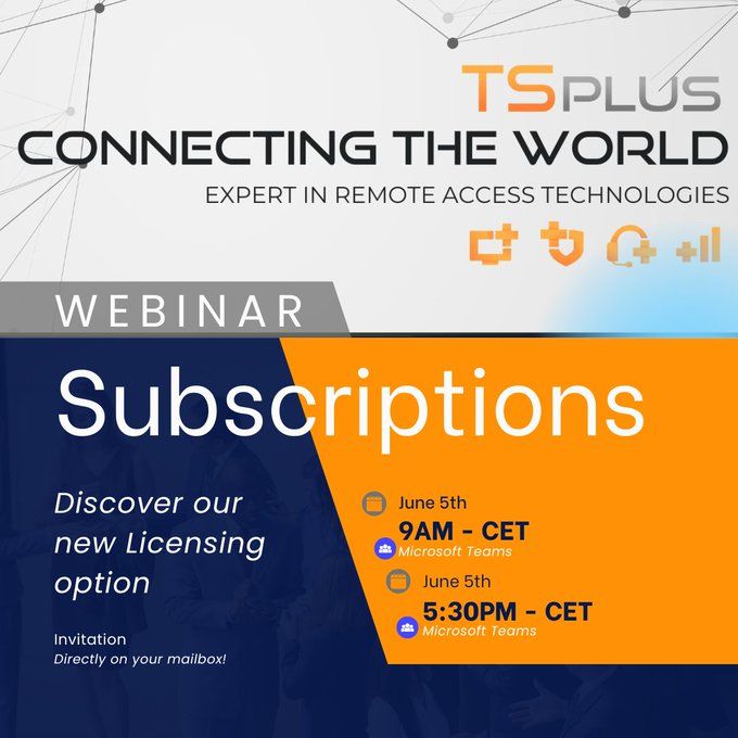 #Now or #evening #TSplus #reseller #webinar brand-new webinar series dedicated to guiding you through the TSplus #subscription licensing model — including pricing, purchasing, activation, and #license management.
#IT