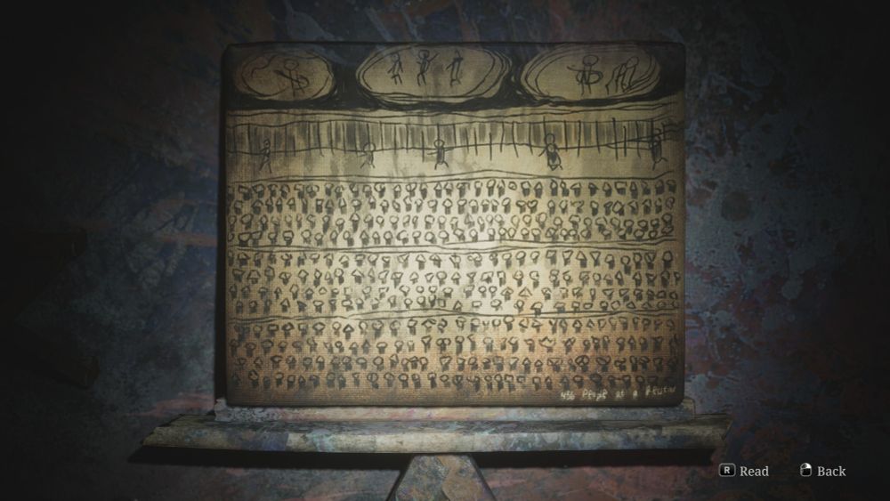 Silent Hill 2 Remake in game screenshot of a recital drawing.