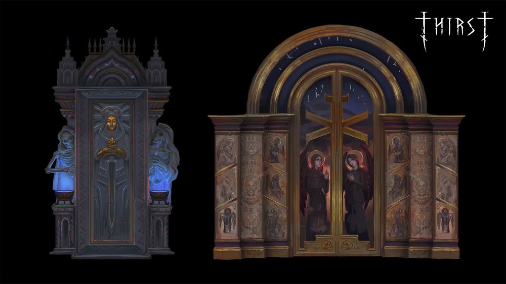 2D platformer assets - checkpoint sarcophagus & holy relic door