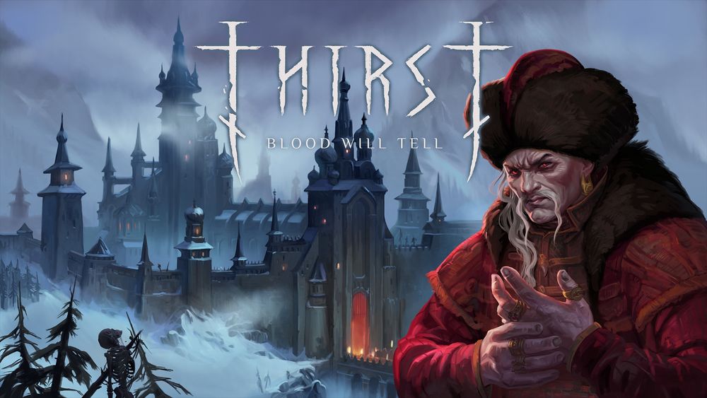 Key art for 'Thirst', a vampire metroidvania 2D platformer demo pitch