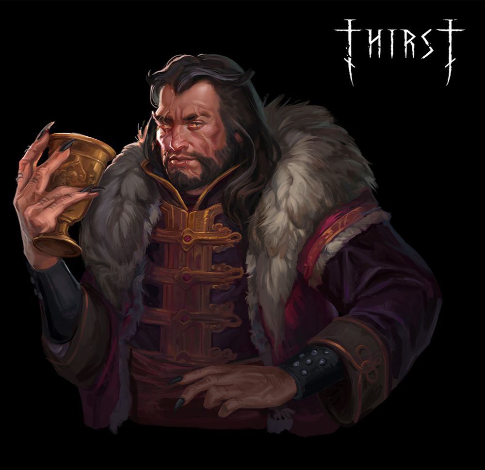 Portrait of a wolfish male holding a goblet 