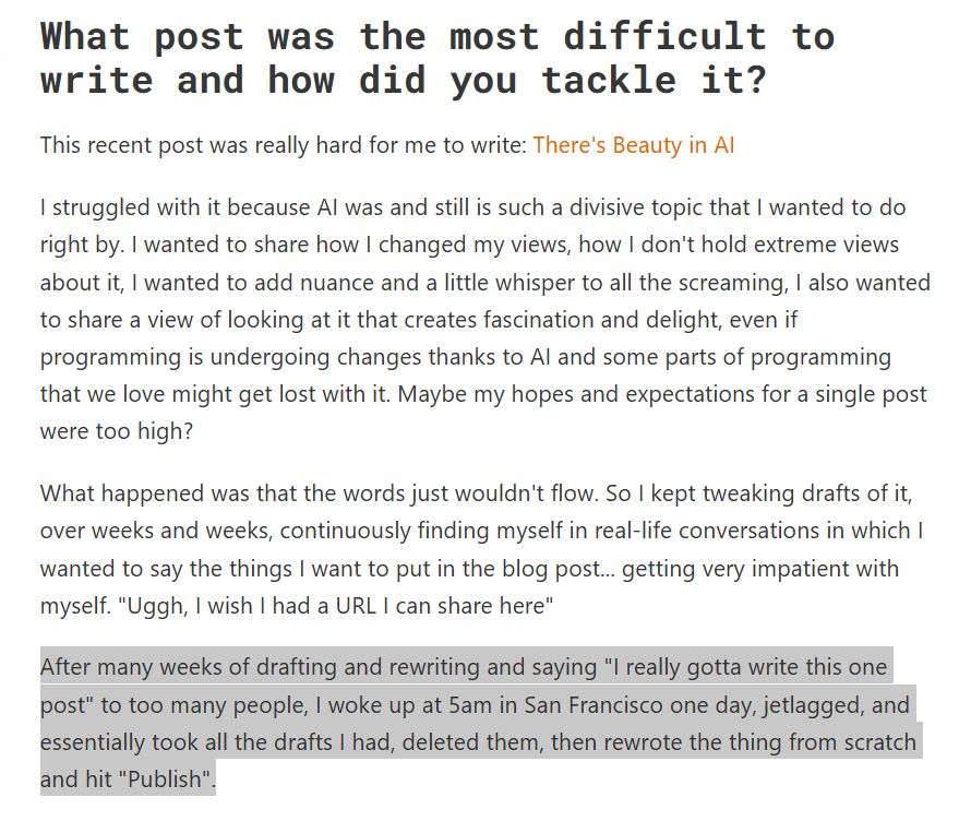 Excerpt from interview with Thorsten Ball on tech blogging