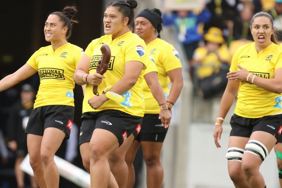 Leilani Perese and the Hurricanes Poua performing a haka before a match, 9 March 2024, in Wellington.