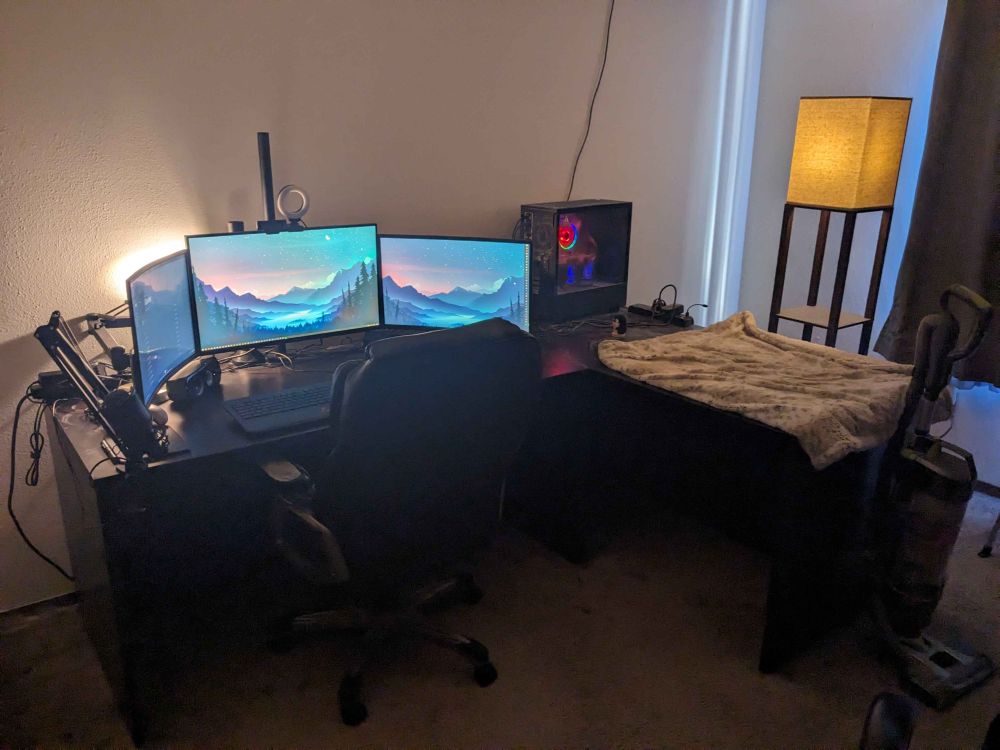 My office, tidied up and with a new monitor.