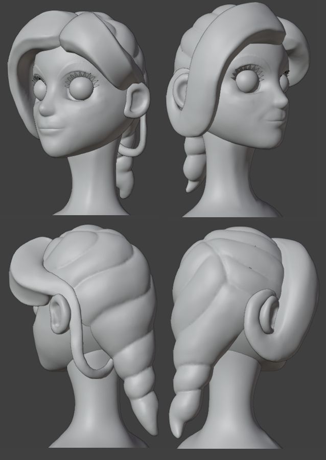 Four images showing different angles on a character I sculpted.