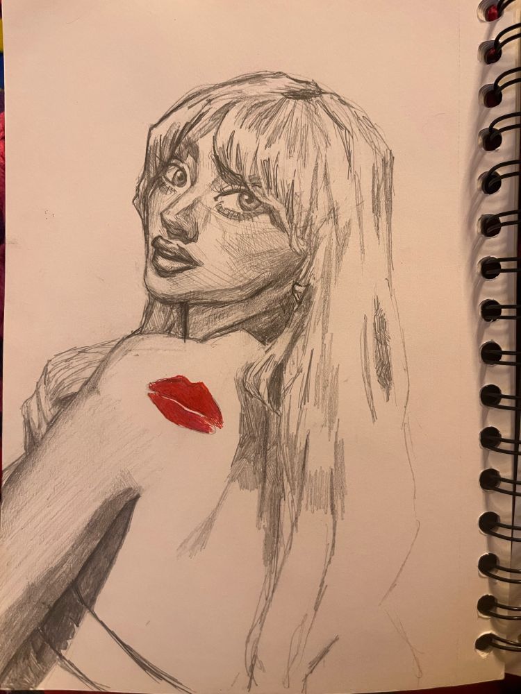 a pencil drawing sketch of Sabrina carpenter’s  album, short n sweet. 