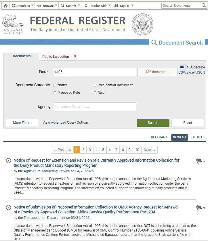 Showing search results missing "4405" from the Federal Register in November 2025
