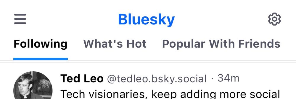 A screenshot of the top of the Bluesky feed interface with a horizontal grey rule under the feeds menu and another horizontal grey rule only a few pixels away. 
