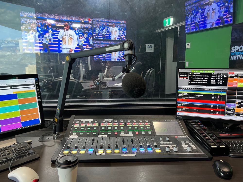 The SEN radio studio with Snoop Dogg on the TV
