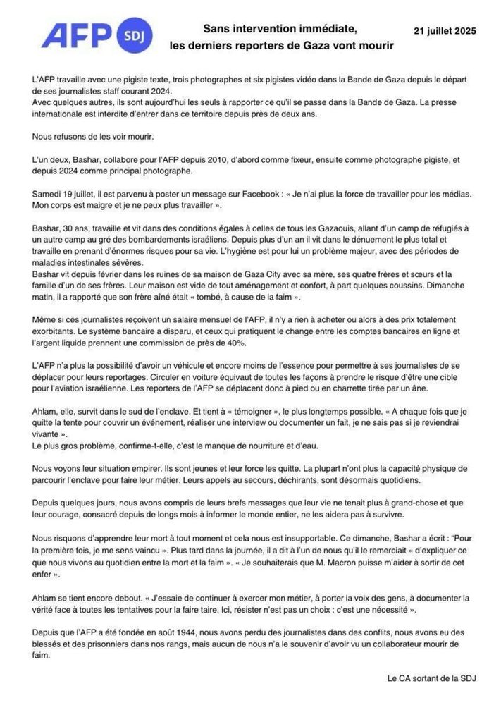 AFP statement saying their journalists face death by starvation