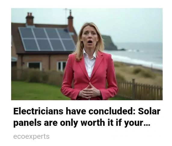 Eerie woman mouth agape offering Clickbait tips about solar power