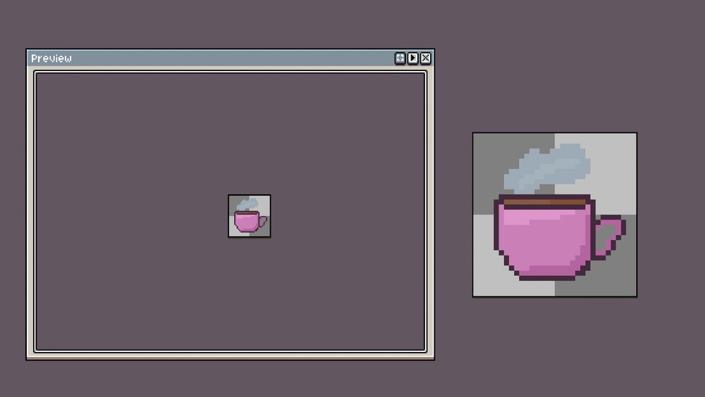 Capture d'écran du logiciel Aseprite qui m'a permis de réaliser une tasse de café rose en pixel art.