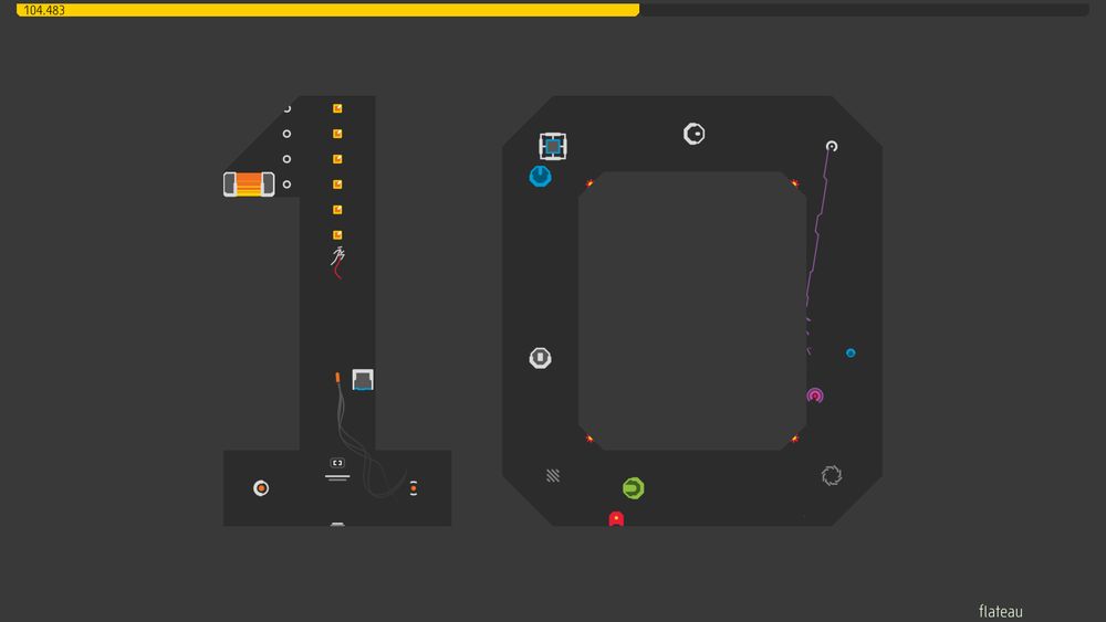 An N++ level in the shape of the numeral 10, decorated with all of the entities.
