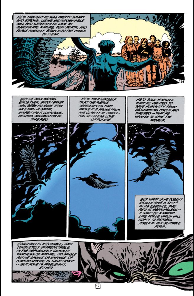 Text and still images from 78, describing how Buddy has essentially been taken over by the red, and saving humanity is irrelevant.