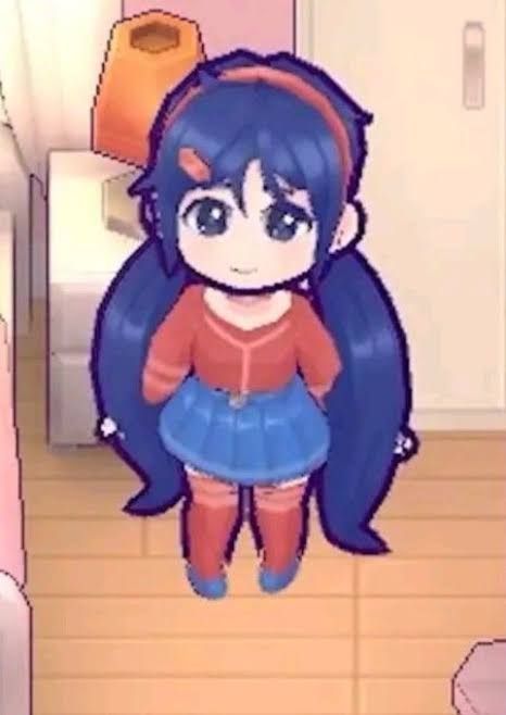 Chibi mita from the game MiSide looking at the camera