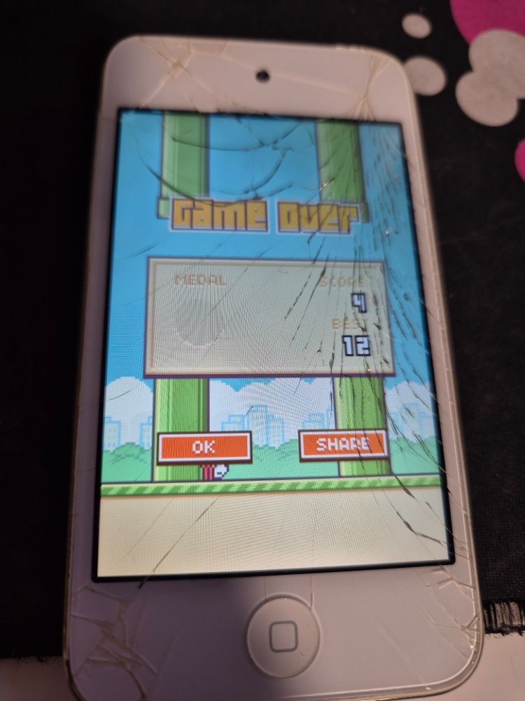 Original flappy bird game over qcreen with a best score of 12