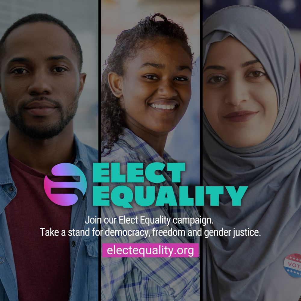 3 faces with the words elect equality and link to web site electequality.org