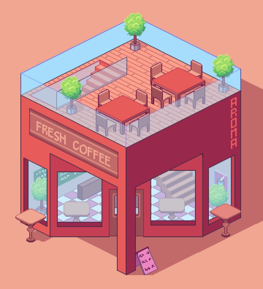 pixel art depicting a cafe