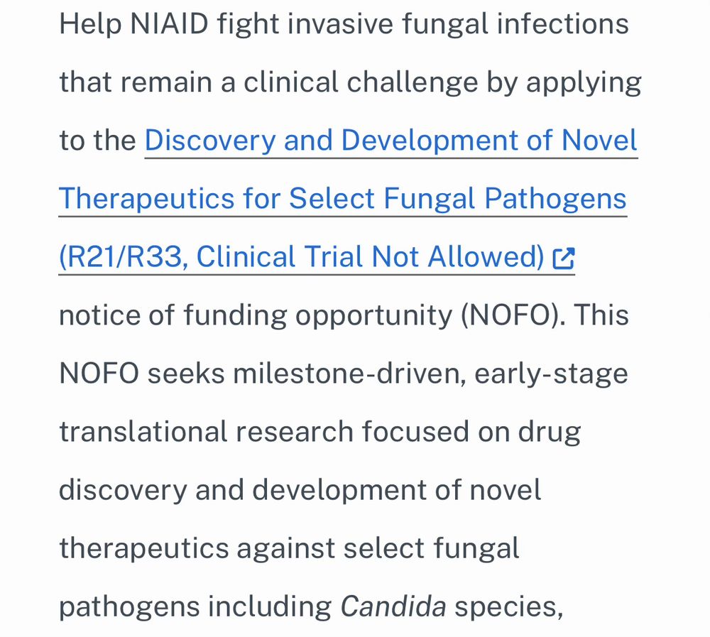 Notice of Funding Oppotunity screenshot for anti-fungal. 