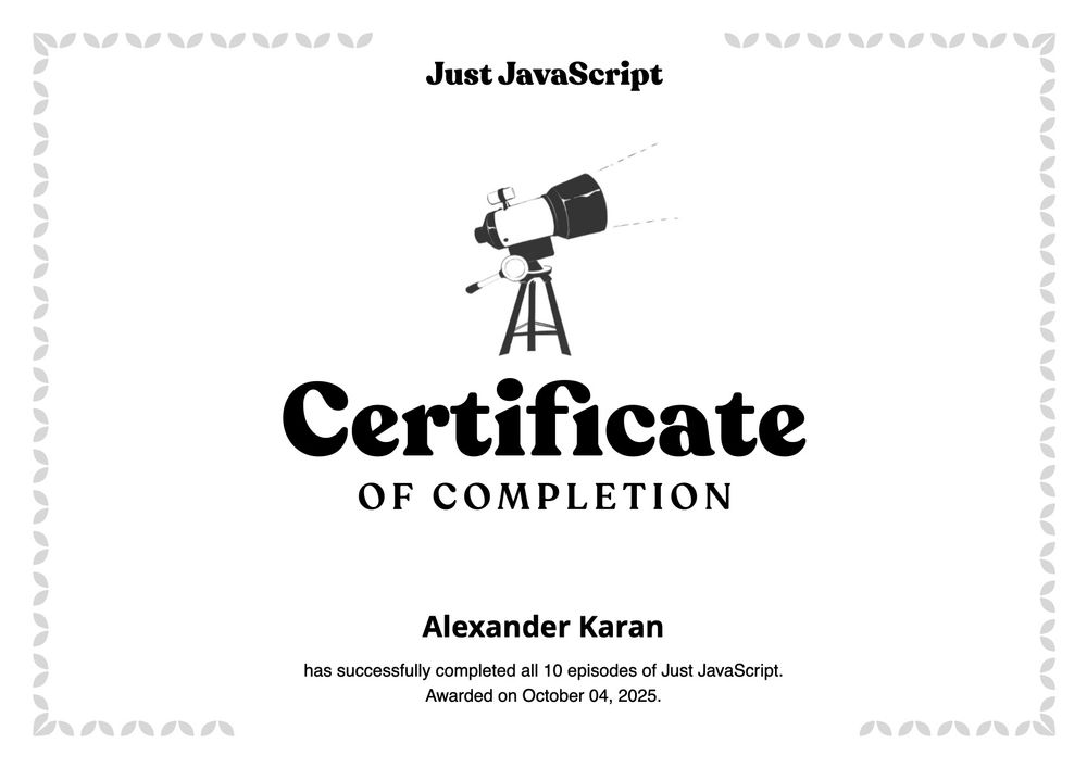 Certificate from Just JavaScript
