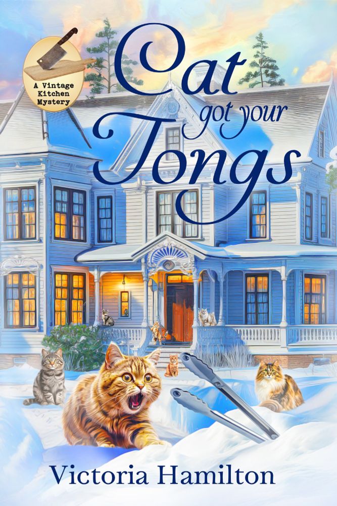Cover Graphic for Cat Got Your Tongs - I'm so happy to show my new cover for Cat Got Your Tongs, Vintage Kitchen Mystery #12, coming out March 18th! I love the cover, it's so much fun!! Love the cat near the tongs...

***

A perplexing murder on a local river leads Jaymie into uncharted waters in the new Vintage Kitchen Mystery from the author of Sieve and Let Die . . .
 
Despite the brutally cold winter, vintage cookware collector Jaymie Müller is happy to help out a friend by looking after a colony of cats while its caretakers are away. The location on a high bluff overlooking the St. Clair River makes for bone-chilling work, and her task takes on an air of menace when an elderly neighbor reports suspicious goings-on at the river. Jaymie’s inclined to dismiss the woman’s fears as the product of an overactive imagination, but it’s not long before she discovers a dead body there. 
 
When it becomes clear the dead man was the victim of foul play, Jaymie  turns to the older woman looking for more information. What she learns is that the river has long been used for illicit smuggling, and Jaymie suspects there was a falling out among thieves. But then mysterious clues begin turning up at the cat colony and another victim is found, and Jaymie realizes there’s something much more sinister behind the killings. And while cats may have nine lives, Jaymie has just one, and she discovers too late that she’s perilously close to losing it . . .
