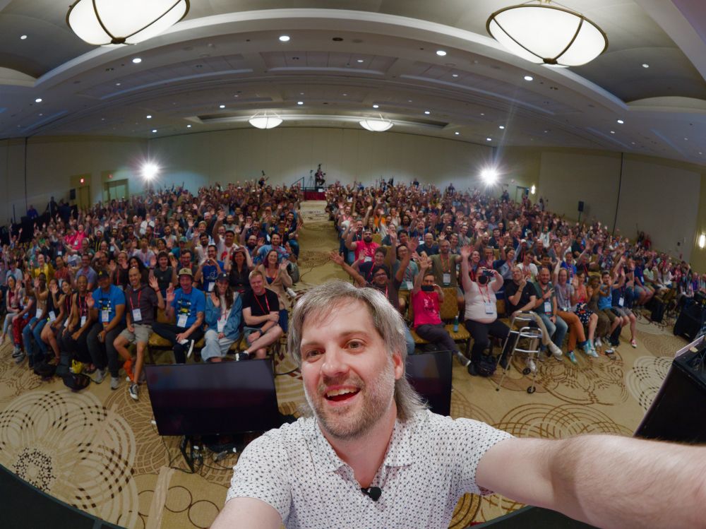 Me on the RailsConf stage with the audience in the background