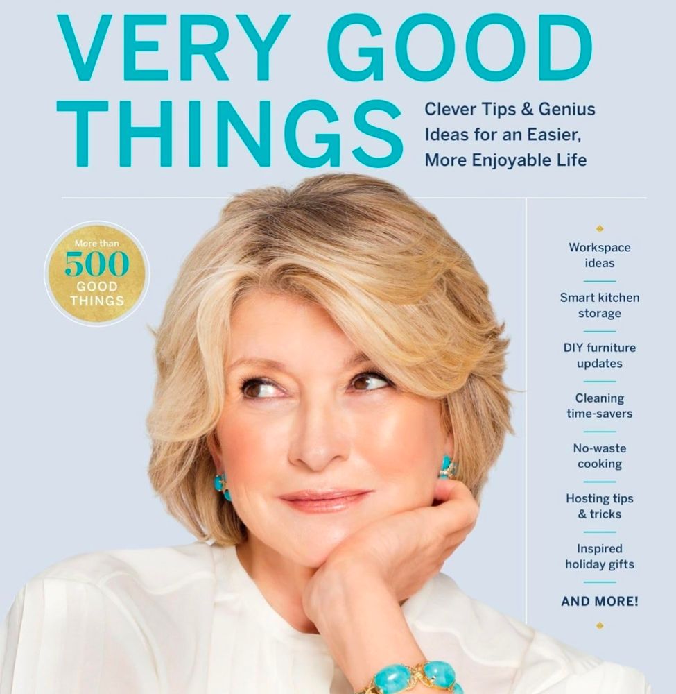 Cover of Martha Stewart's book. The title is "Very Good Things". The rest of the text is too hard to read, but I'm hoping "housing prices going down" is in there. 