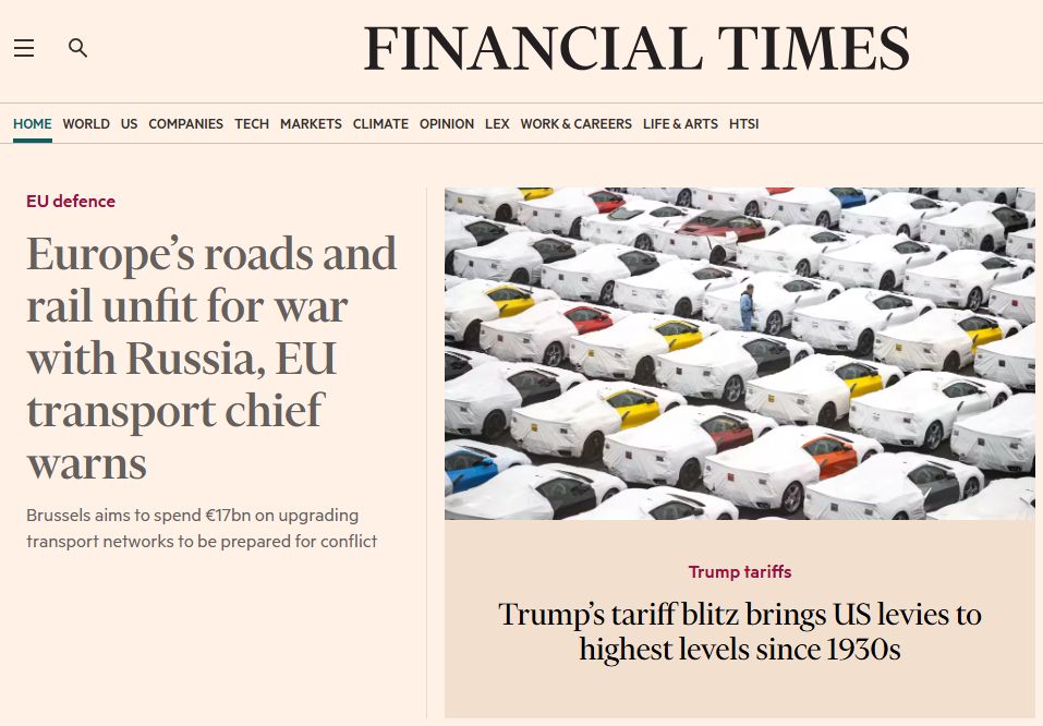 Europe’s roads and rail unfit for war with Russia, EU transport chief warns
Brussels aims to spend €17bn on upgrading transport networks to be prepared for conflict

Trump’s tariff blitz brings US levies to highest levels since 1930s