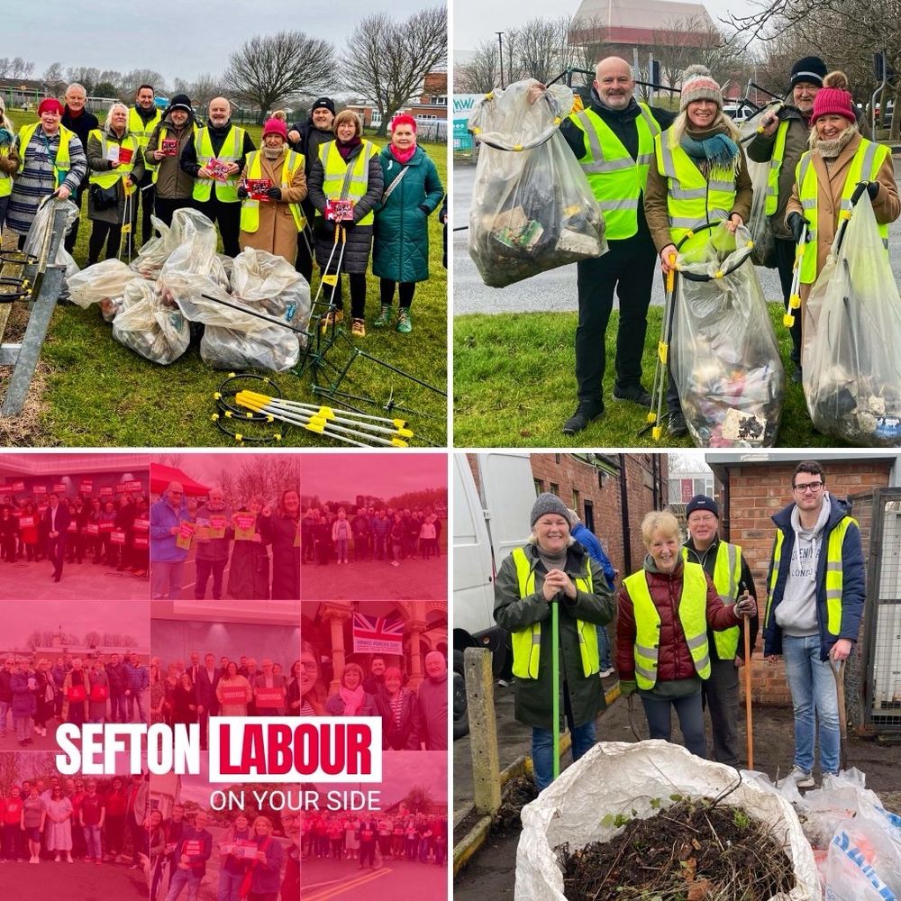 Labour councillors and supporters in Sefton Merseyside litter pick
