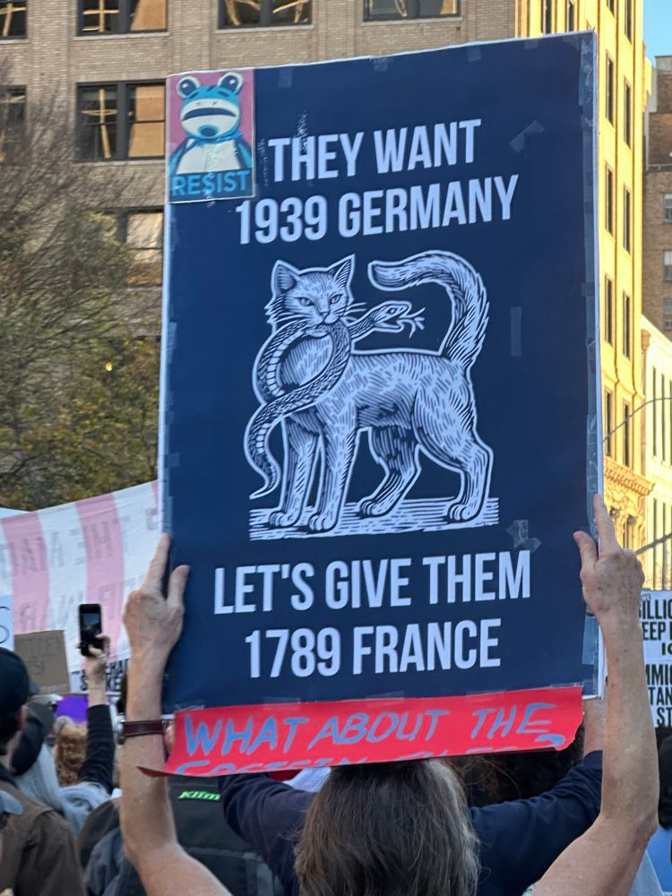 Protesters in Raleigh NC today. My fave sign of the day reads “They want 1939 Germany, Let’s Give Them 1789 France”
