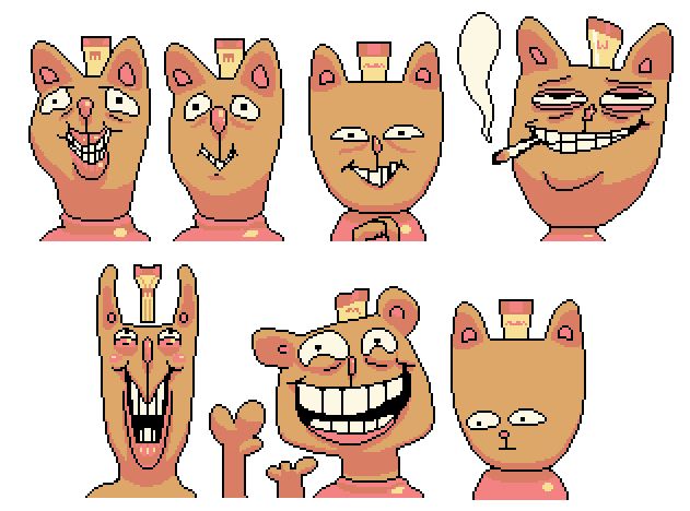 A picture of the many faces of Burgerpants from Undertale