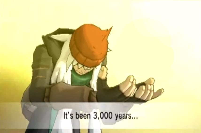 An unhoused war criminal in a tattered black hoodie and red/orange beanie remarks on how long it's been since the best ska band released their last album. 