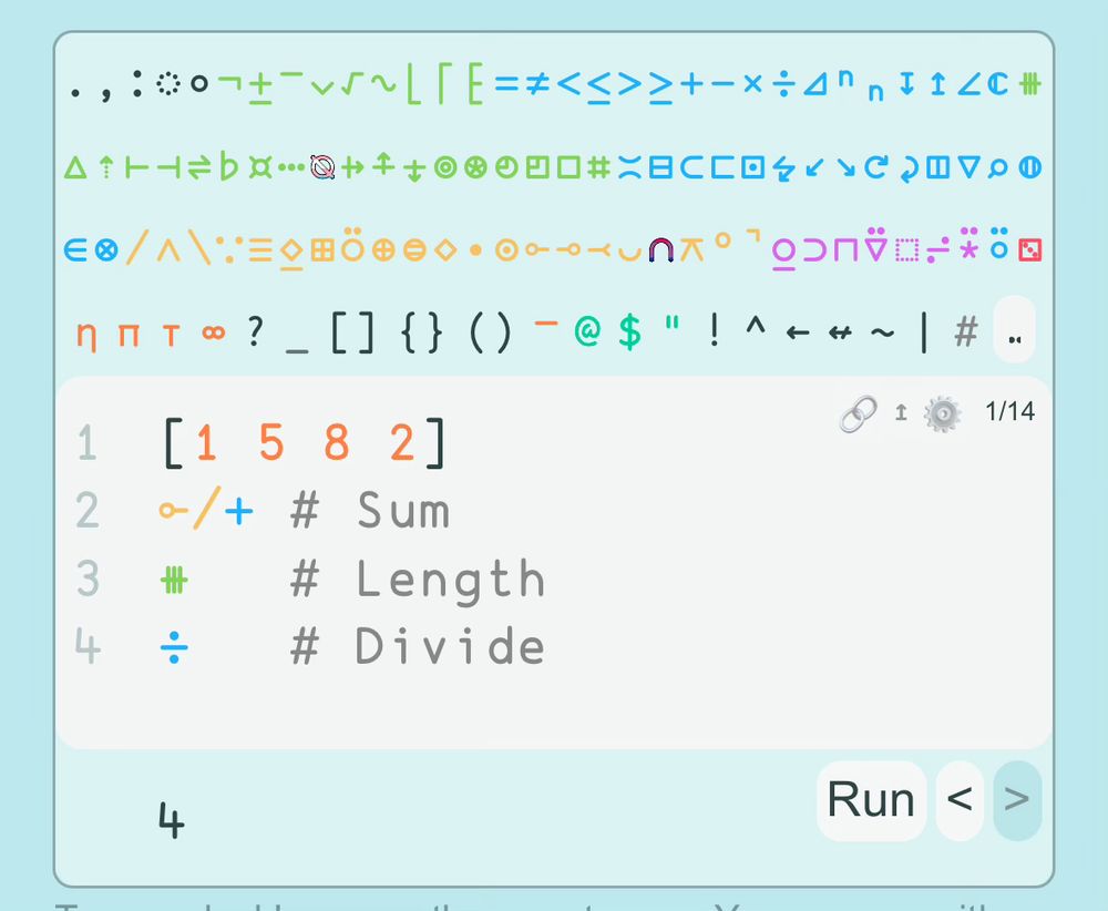 Uiua syntax from the homepage 