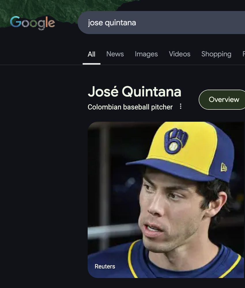 Screenshot of a google search for "José Quintana," with the picture that comes up being Christian Yelich. 