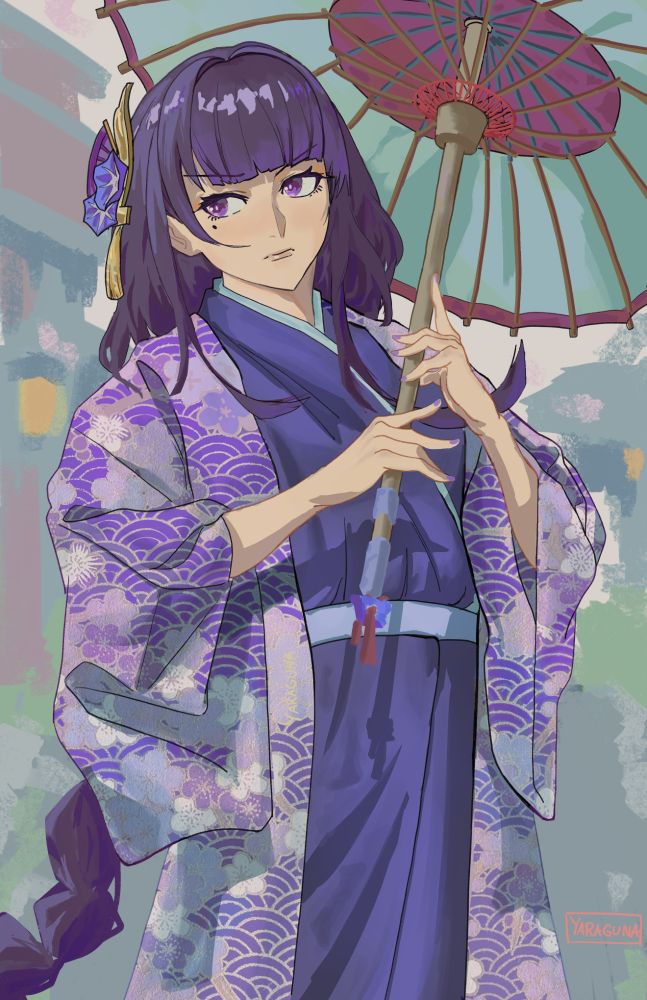 Drawing of Raiden Shogun with a Parasol 