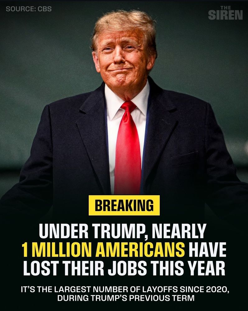 Picture of Trump captioned "Under Trump, nearly 1 million Americans have lost their job this year"