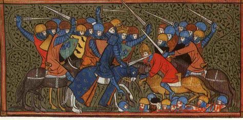 Des croisés qui se battent, des tetes de nombreux roulent au sol, laissant penser à un champ de tir aux buts. 