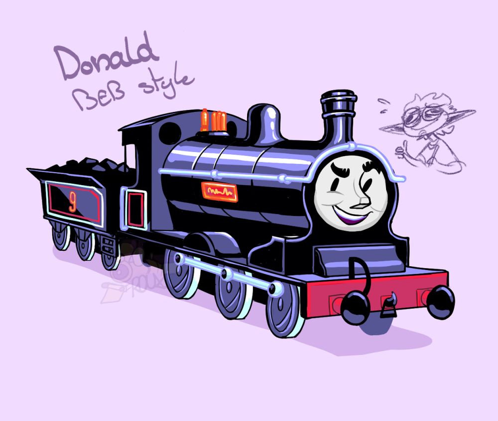 Donald from Thomas and Friends illustrated in the style of the Friday night funkin' mod Big engine brawl.