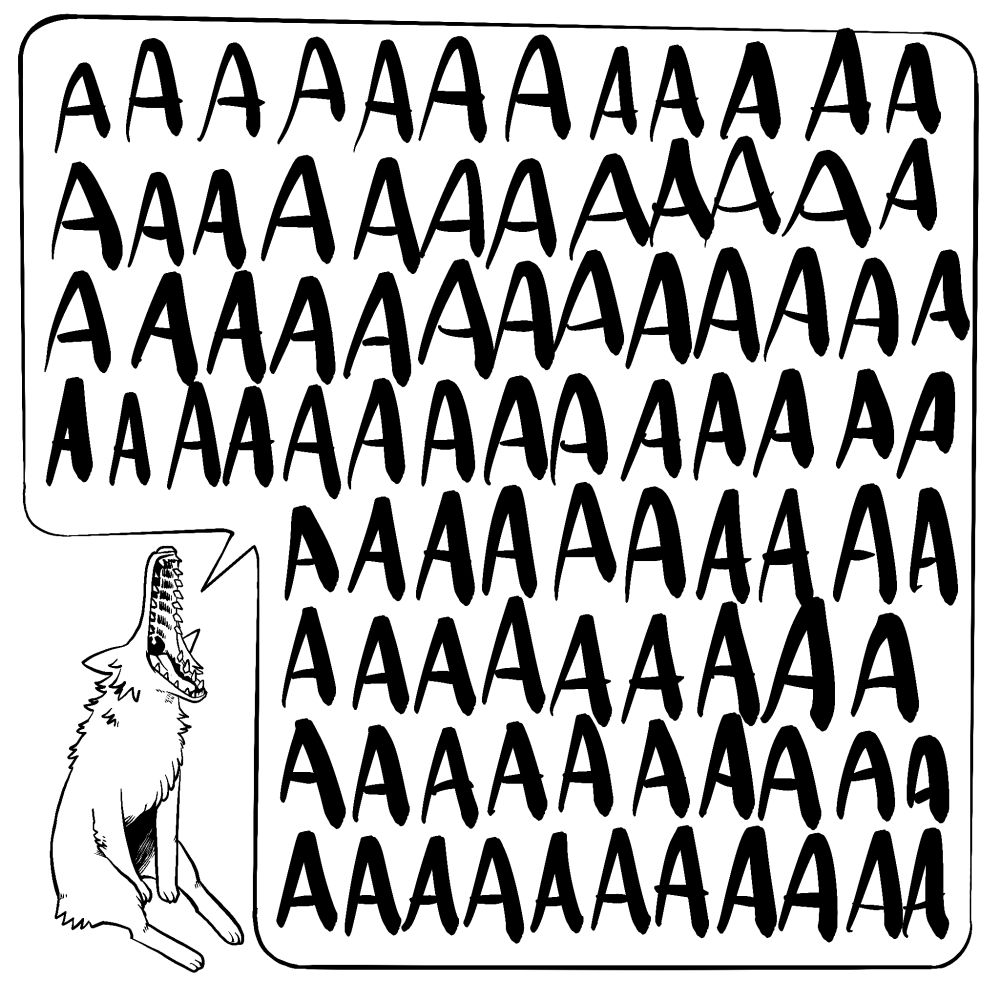 A wolf sitting and screaming "AAAAAAAAAAAAAAAAAAAAAAAAAAA"