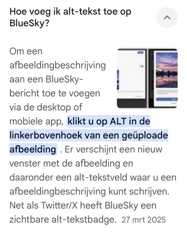 Afbeelding met uitleg hoe je “alt” in Bluesky toevoegd aan een afbeelding. 